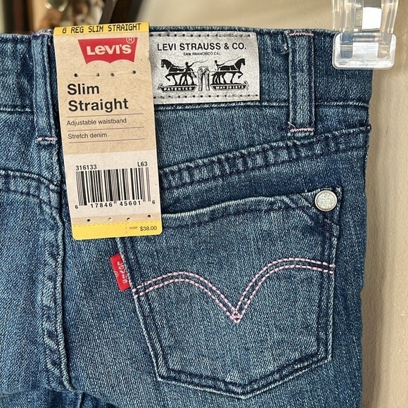 Brand New Levi’s Slim Straight Adjustable Waistband Stretch Pink Heart Jeans - Picture 9 of 13